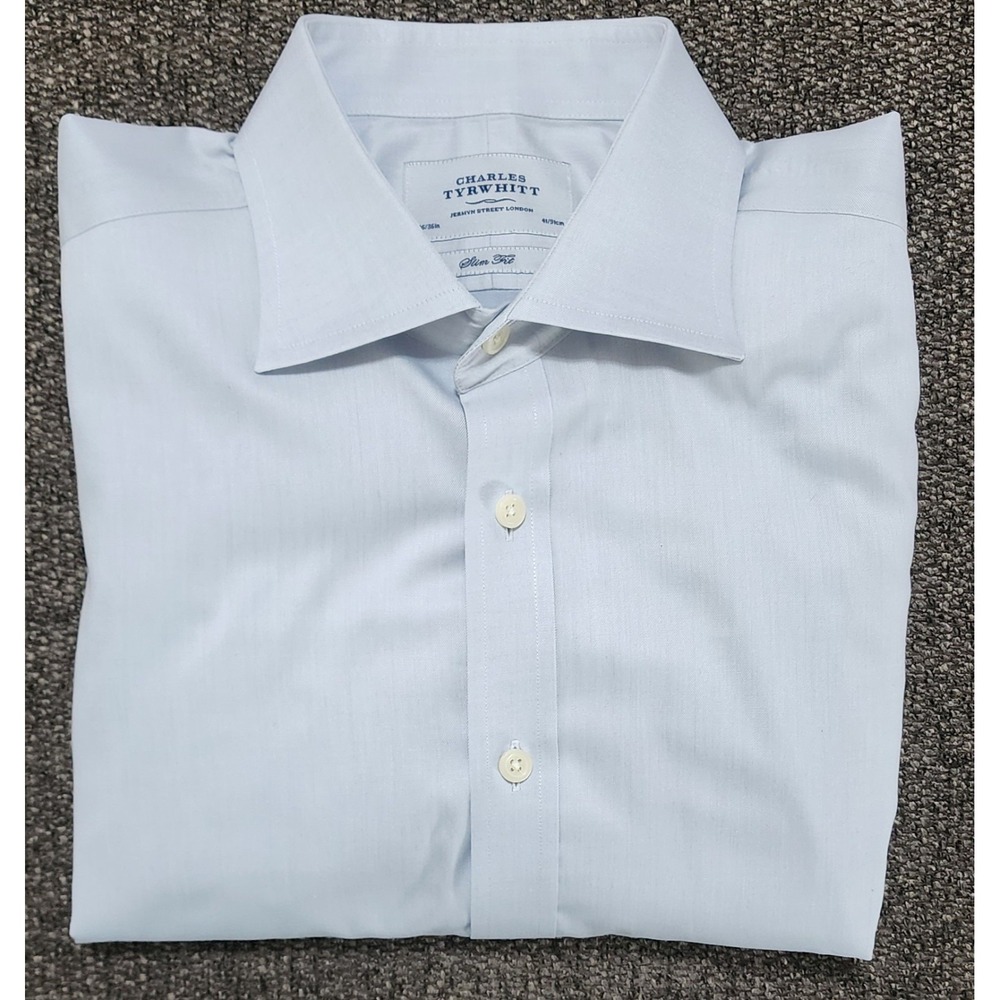 Charles Tyrwhitt Men's Light Blue Slim-Fit FC Dress Shirt Size 16 X 36 - Picture 1 of 3